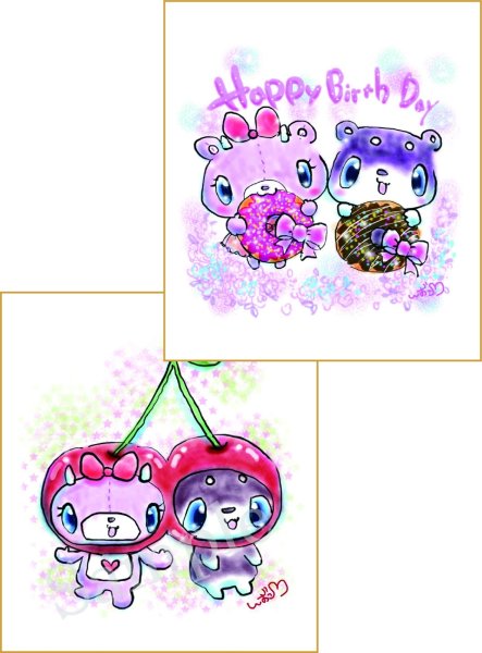 画像1: 柴キャス応援ミニ色紙「しばっこあハピバコアちゃん」「しばっこあさくらんぼ」 (1)